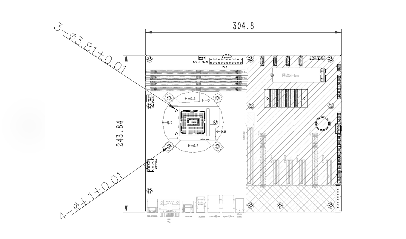 Dimension of ATX-GSB560K Industrial ATX Motherboard