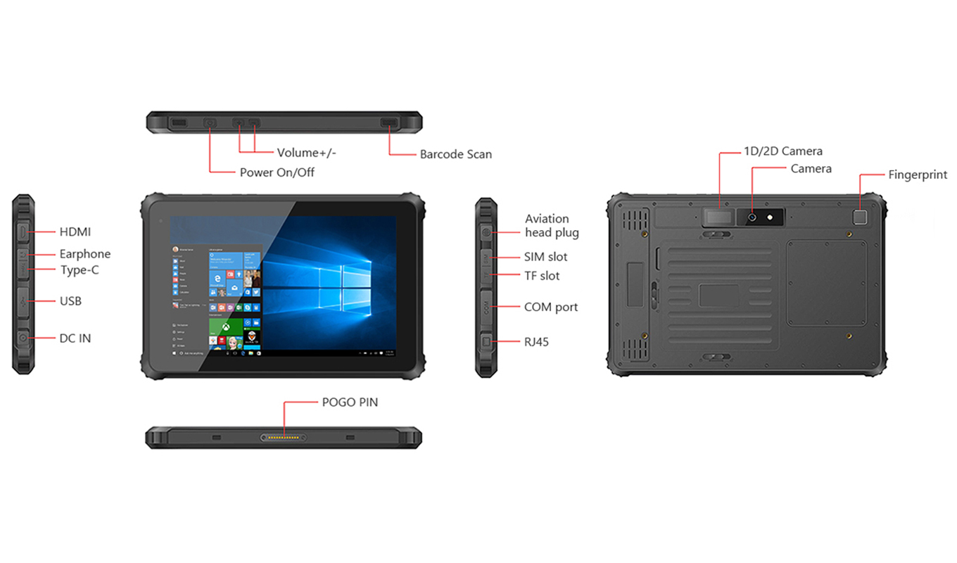 Dimension of 10 Inch Intel Z8350 Rugged Tablet