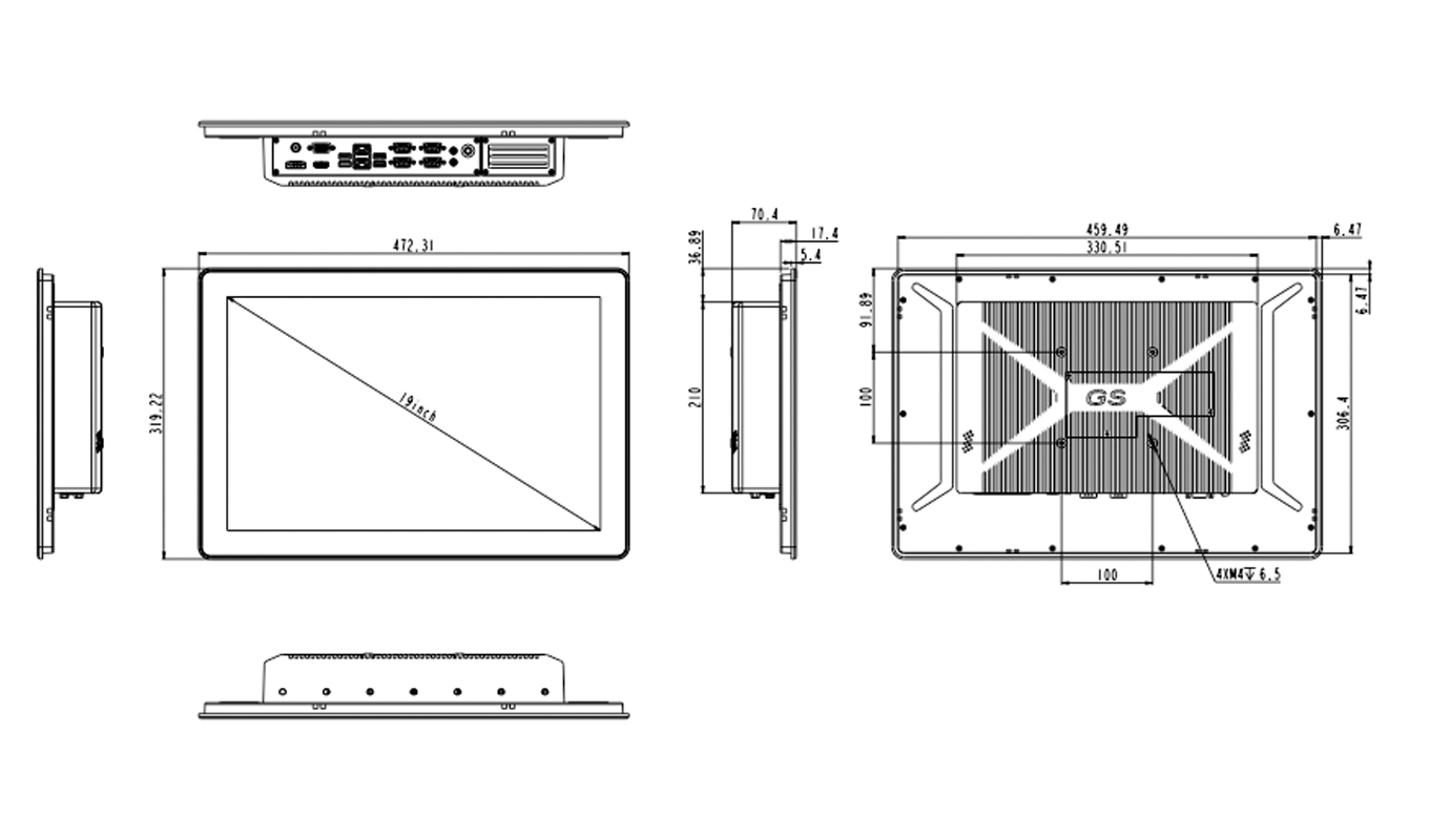 Dimension of 19 Inch Intel® Core™ 8th I3/I5/I7 Cableless Capacitive Panel PC