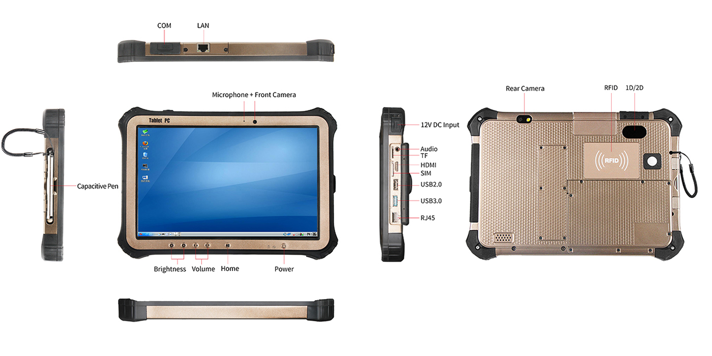 Deminsion of 10 Inch Intel N2930 Rugged Linux Tablet