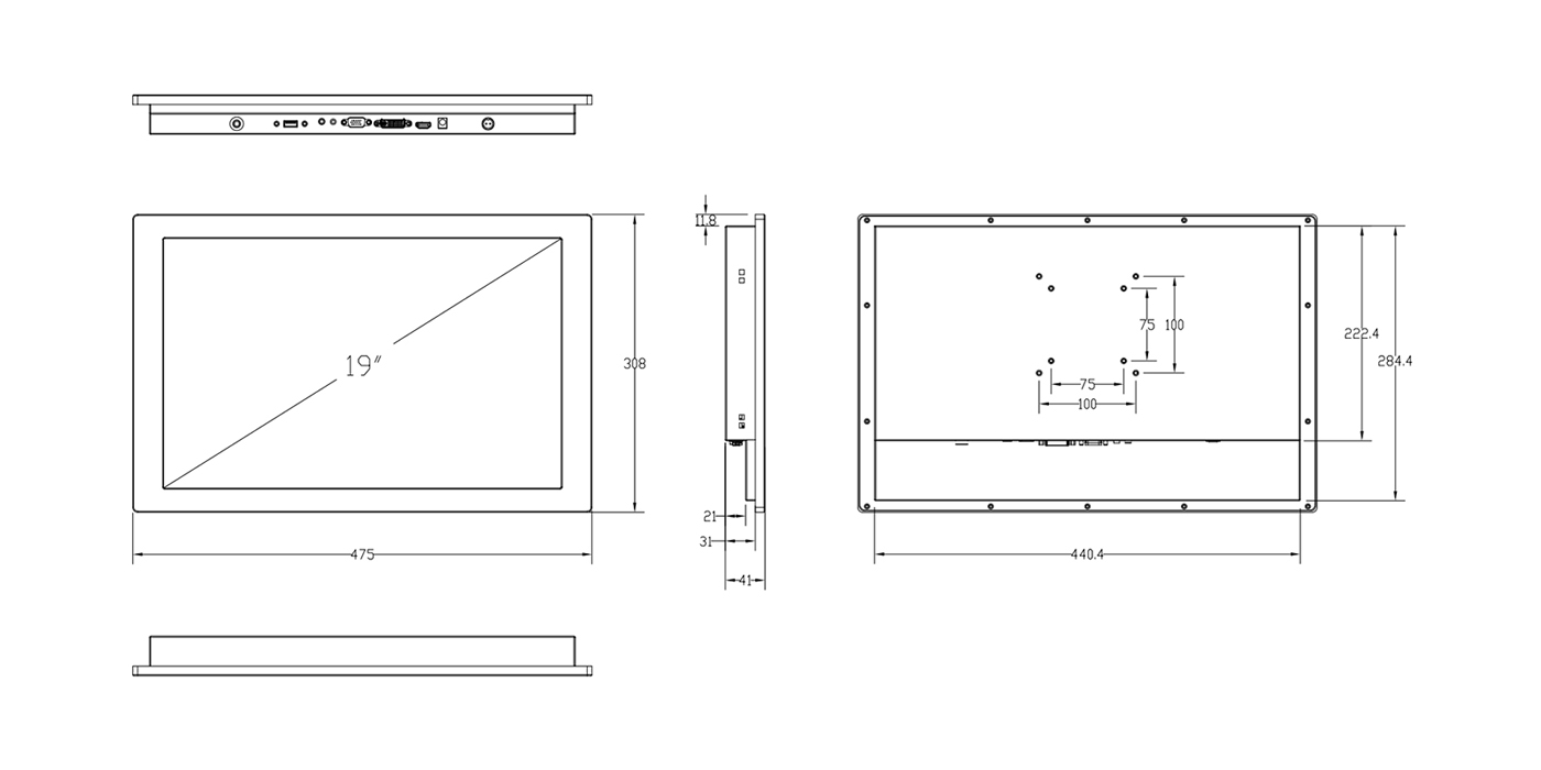 Deminsion of 19 Inch Industrial Monitor