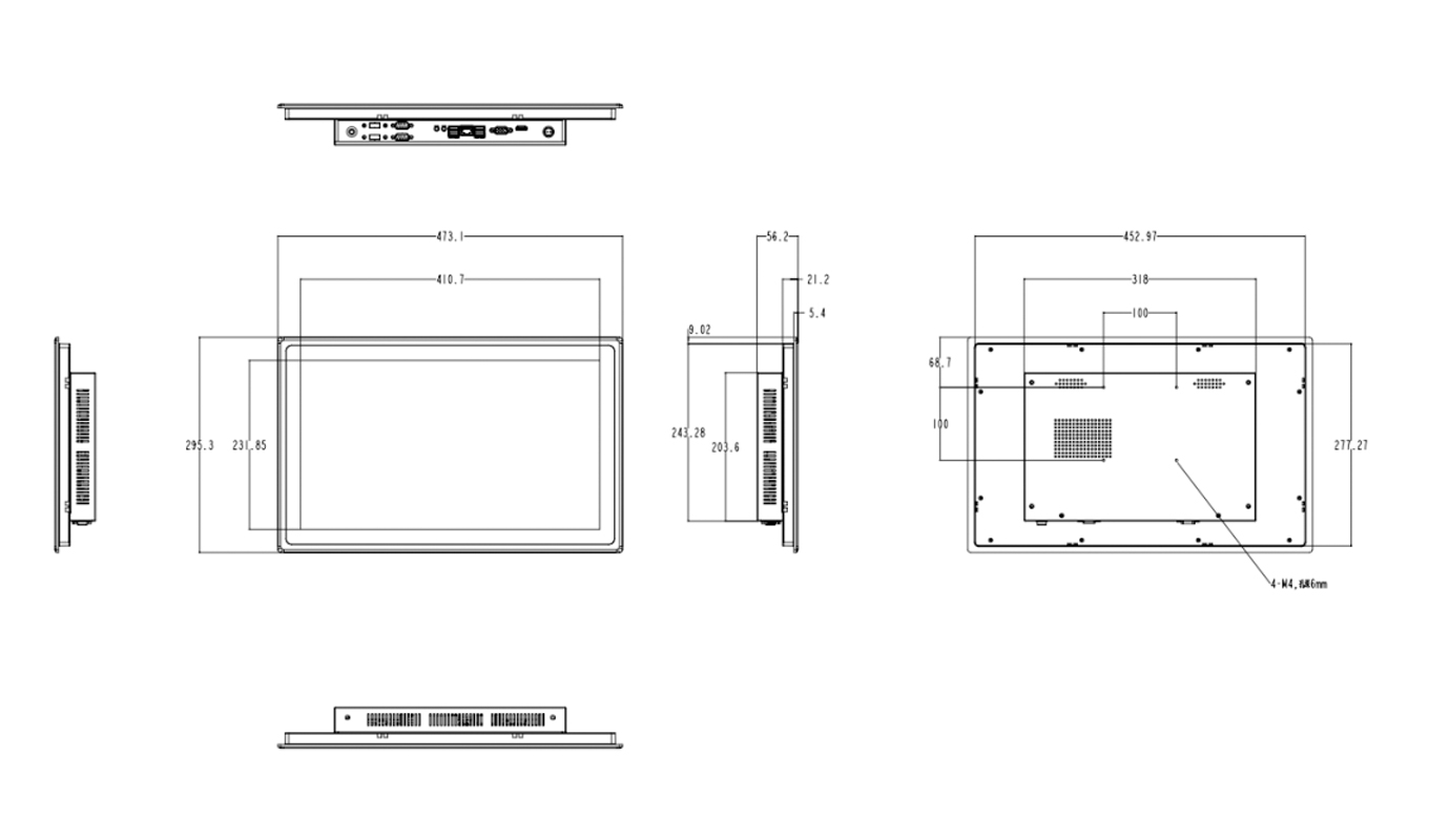 Dimension of 18.5 Inch 5G All In One Economy Touch Panel PC