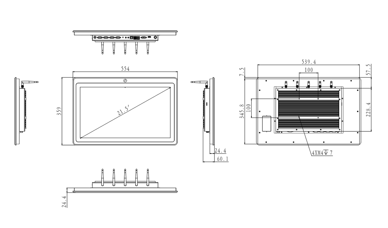 Dimension of 21.5 Inch 5G Economy Fanless Panel PC