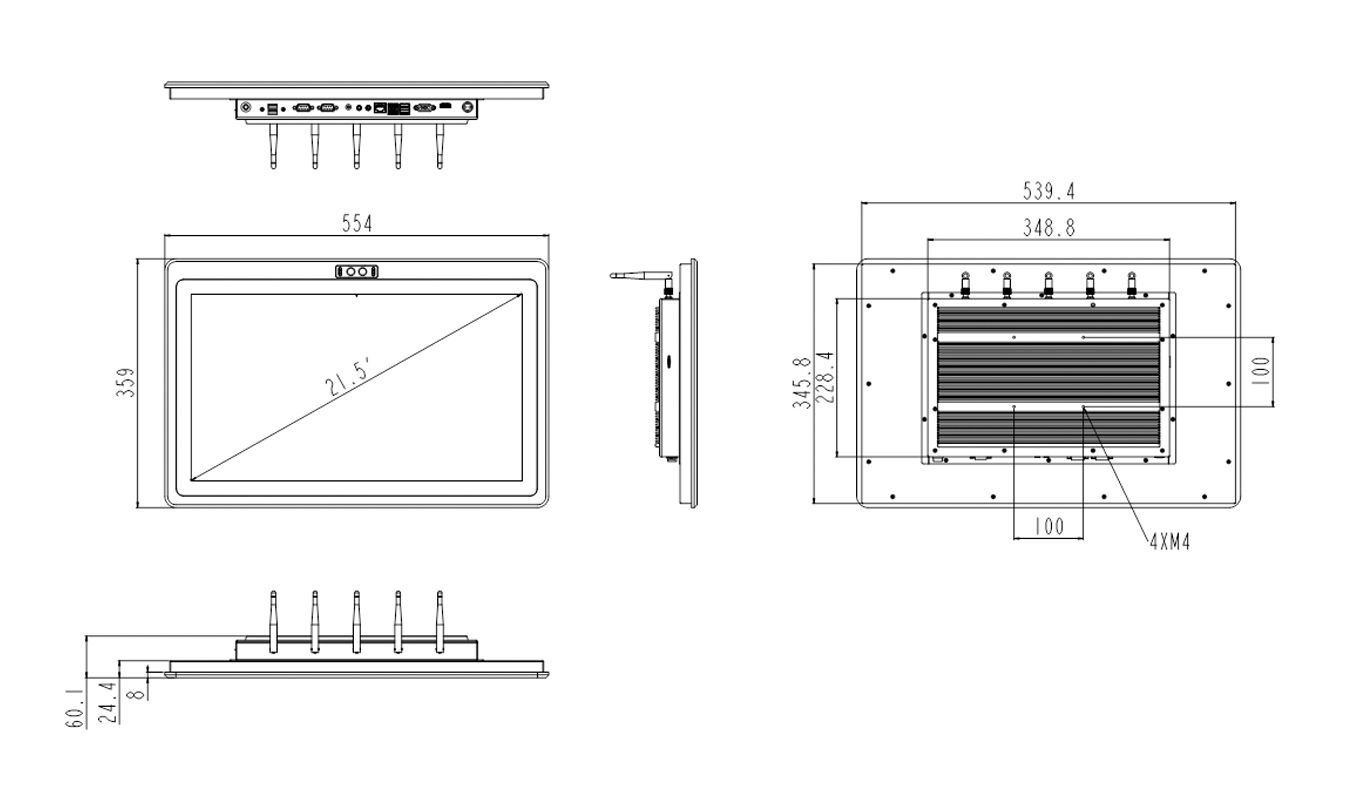 Dimension of 21.5 Inch Core 8th Gen Economy Touch Panel PC