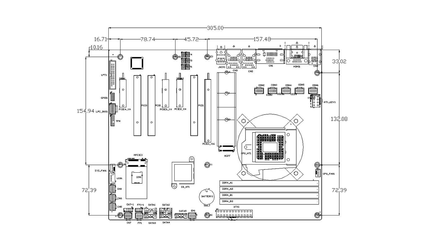 Dimension of ATX-GSB365K Industrial ATX Motherboard