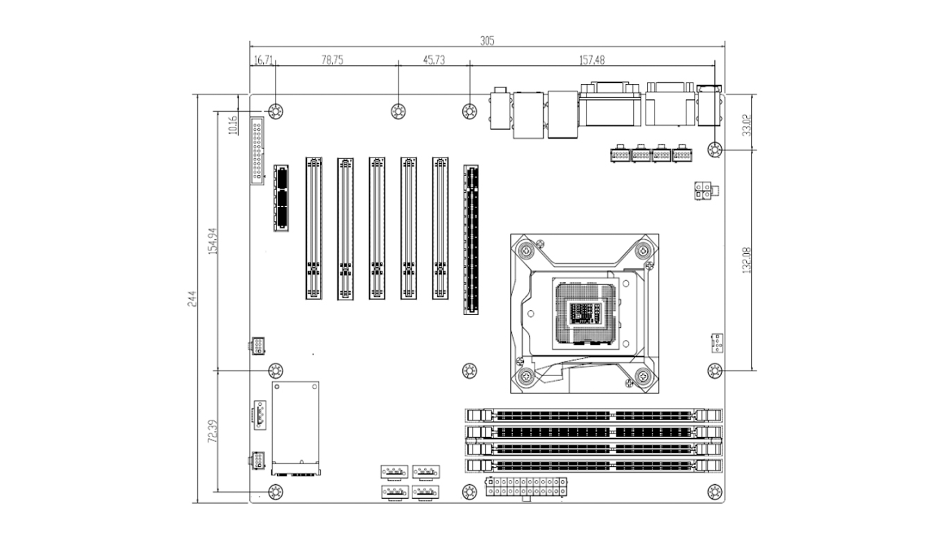 Dimension of ATX-GSB75K Industrial ATX Motherboard