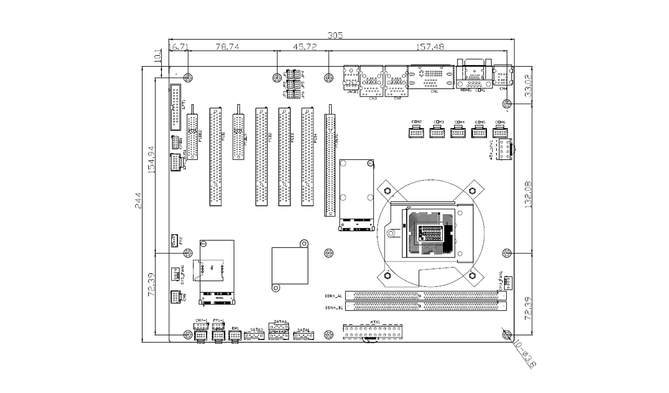 Dimension of ATX-GSH110K Industrial ATX Motherboard