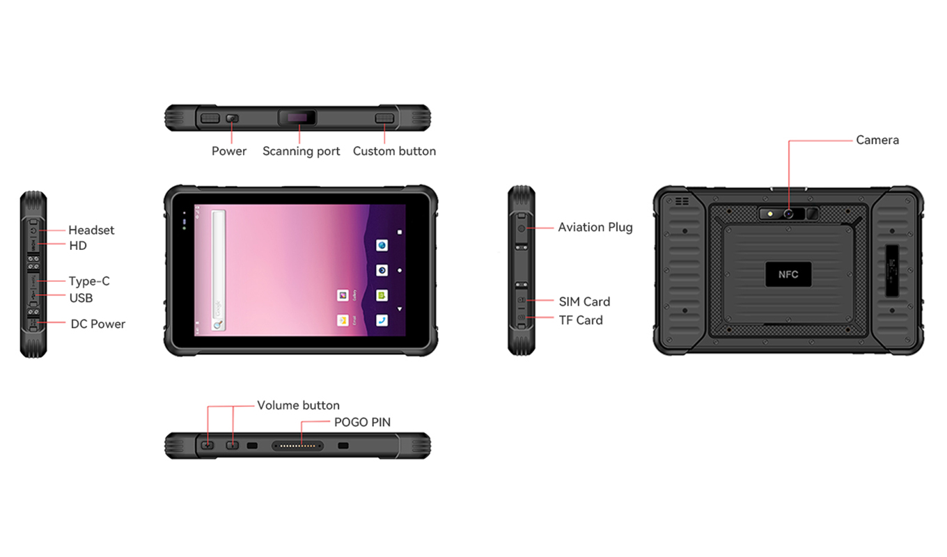 Dimension of 8 Inch 5G MTK 6877 Rugged Tablet