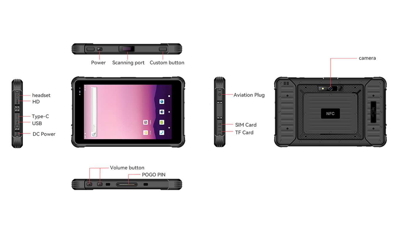 Dimension of 8 Inch MTK 6769 Rugged Tablet