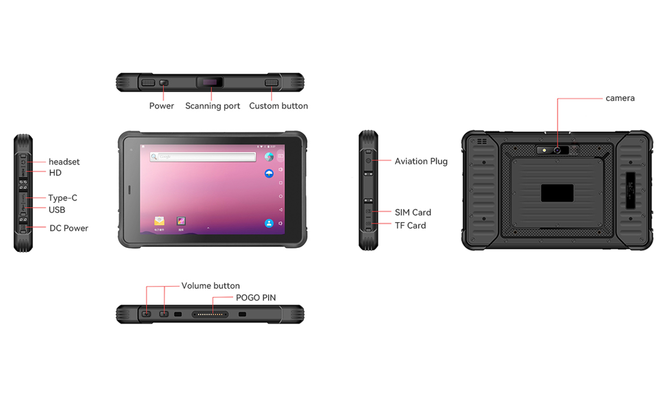 Dimension of 8 Inch RK3288 Rugged Tablet