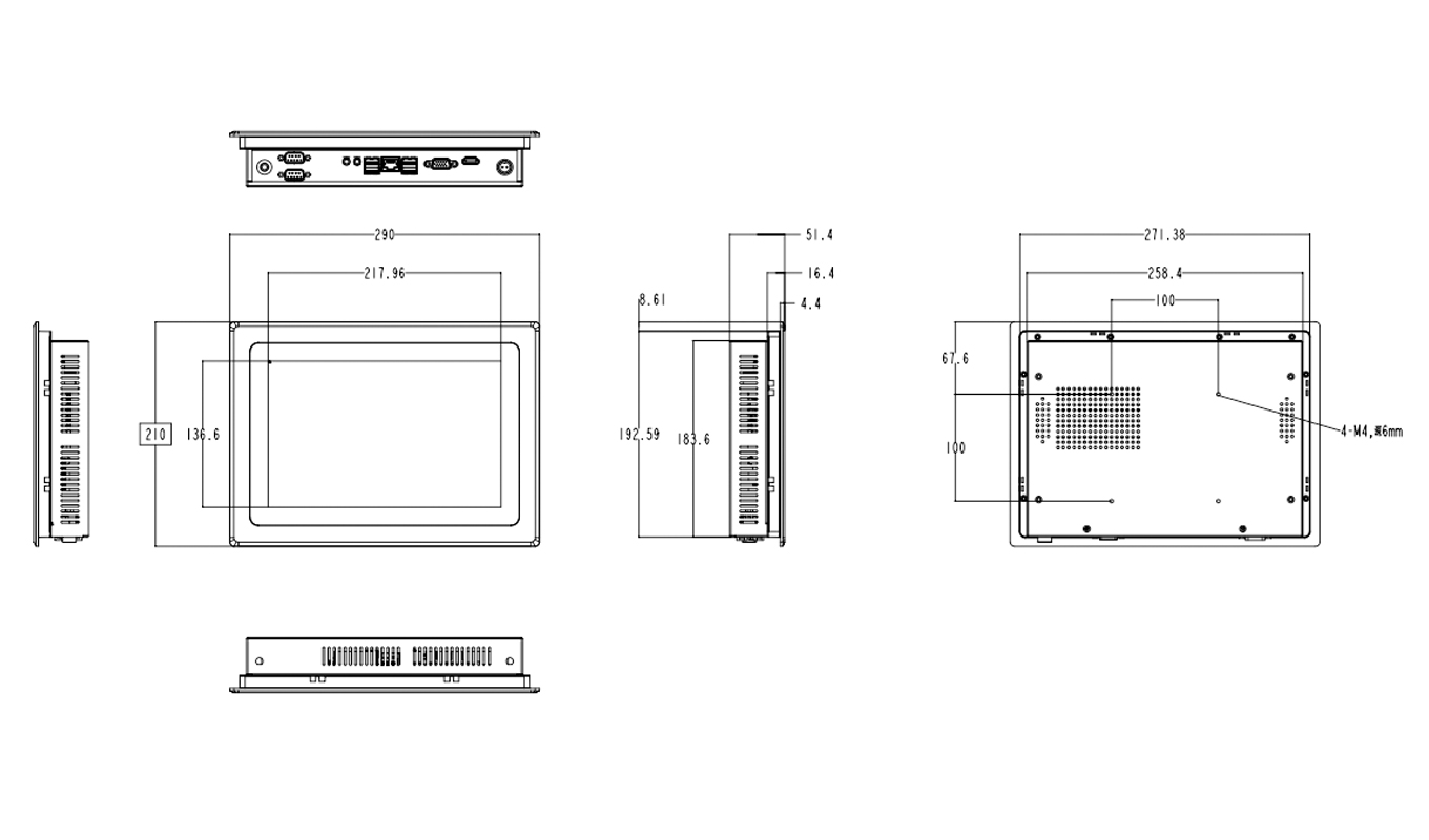 Dimension of 10.1 Inch All In One Economy Touch Panel PC