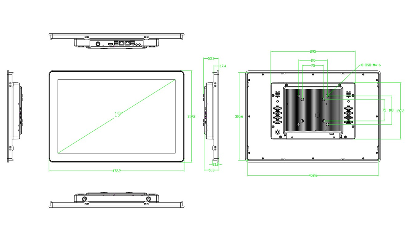 Dimension of 19 inch J1900 Core I3/I5/I7 Capacitive Touch Panel PC