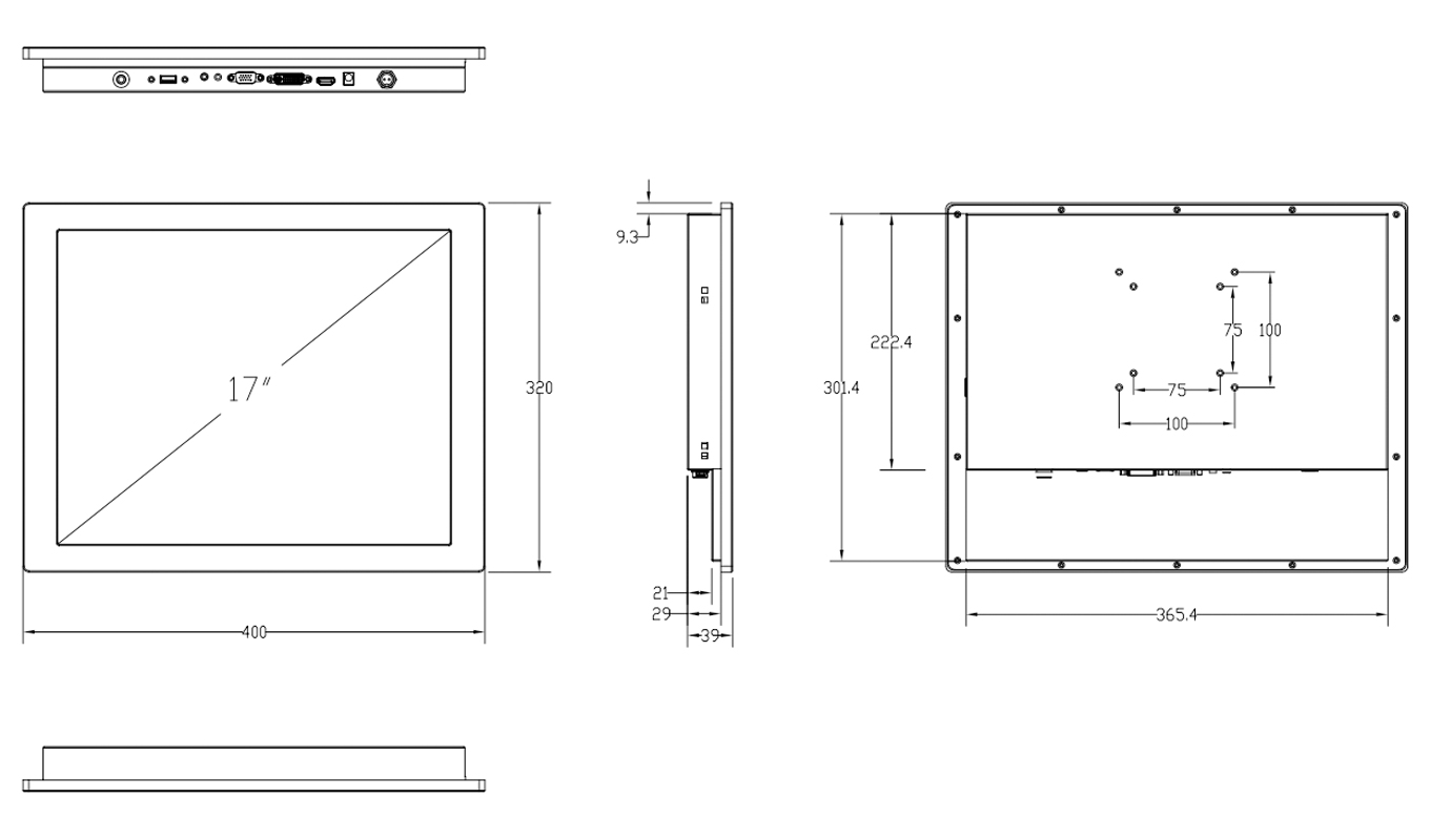 Dimension of 17 Inch Industrial Monitor