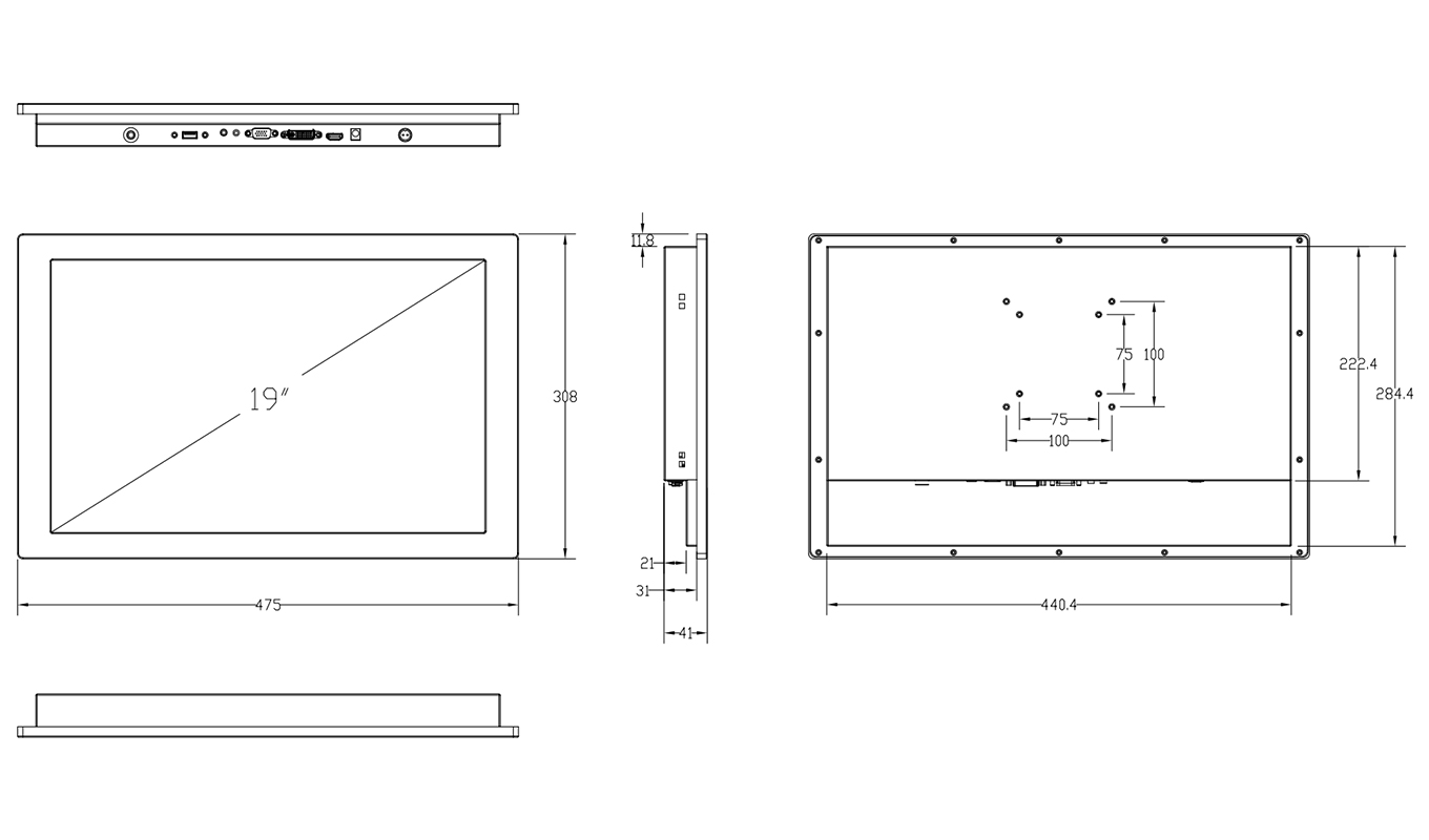 Dimension of 19 Inch Industrial Monitor