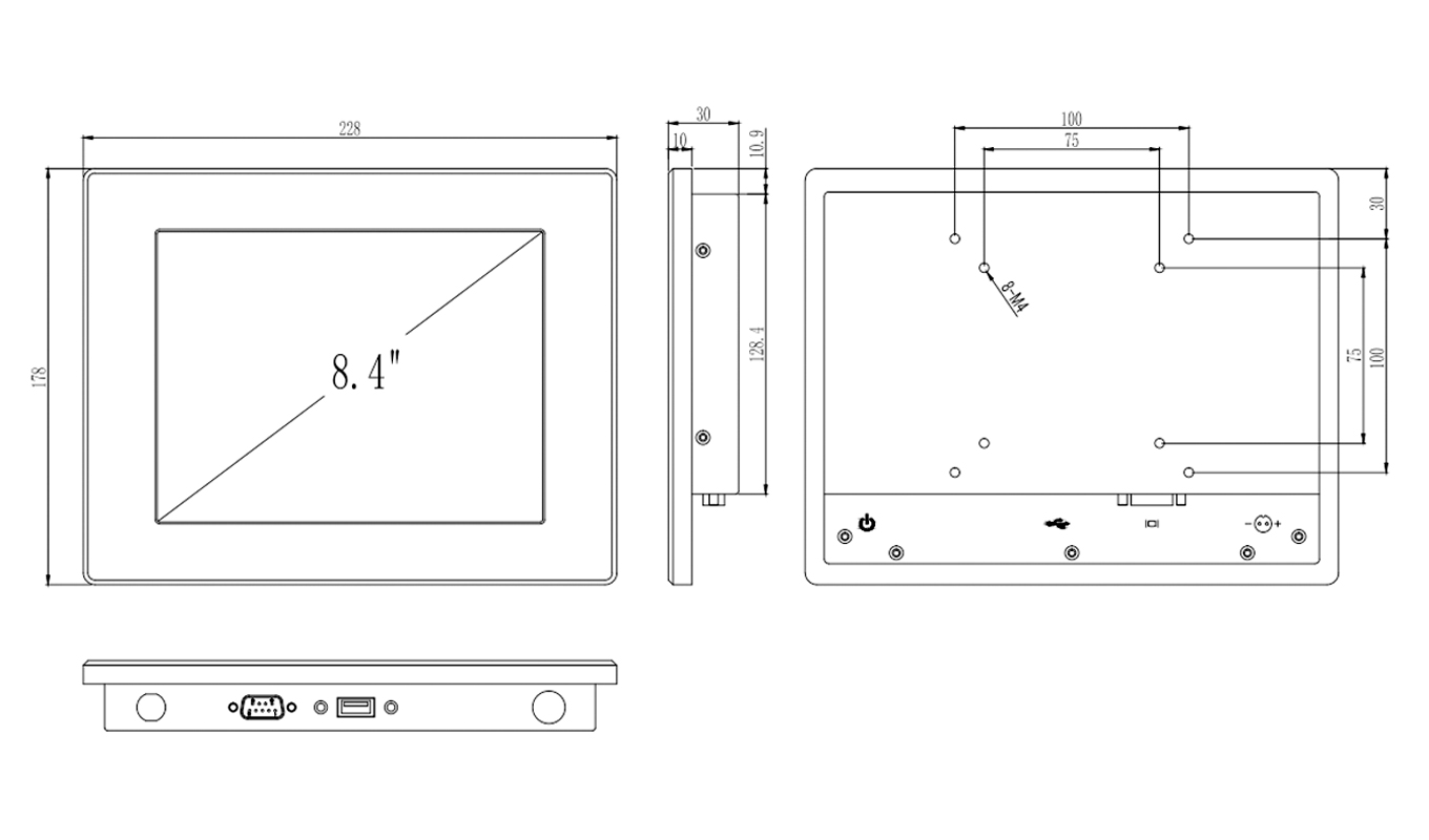 Dimension of 8 Inch Industrial Monitor