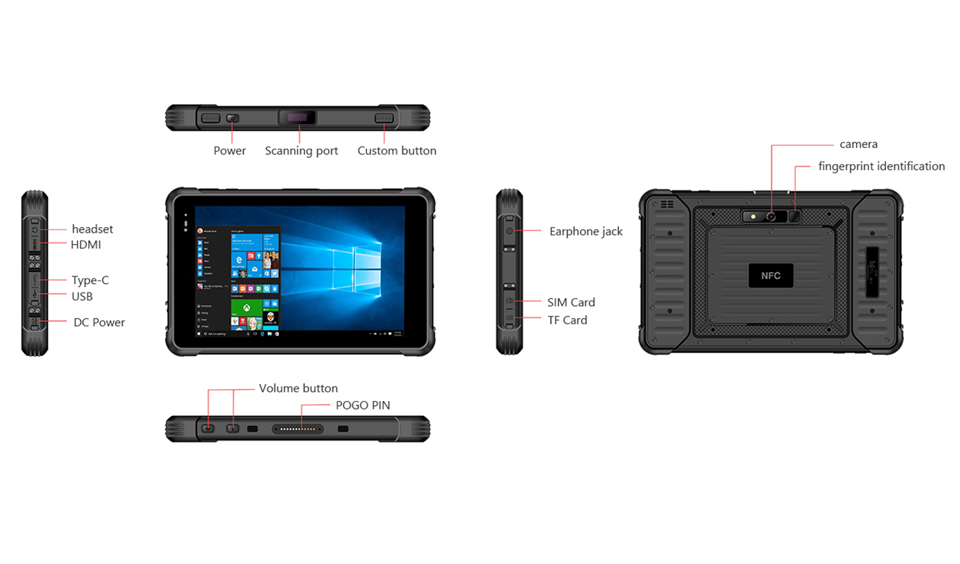 Dimension of 8 Inch Intel Z8350 Rugged Tablet