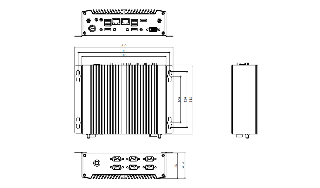 Dimension of Compact J1900 Aluminum alloy Box PC