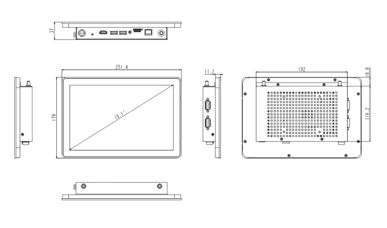 Dimension of 10 Inch RK3288 Android Capacitive Panel PC