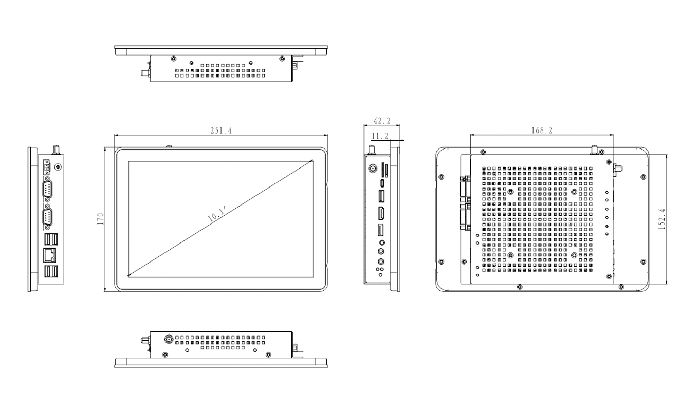 Dimension of 10 Inch RK3399 Android Capacitive Panel PC