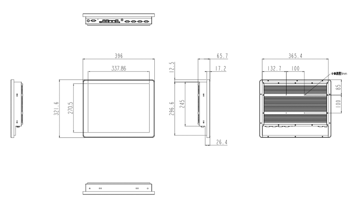 Dimension of 17 Inch Intel 8th Gen. i3/i5/i7 Capacitive Panel PC
