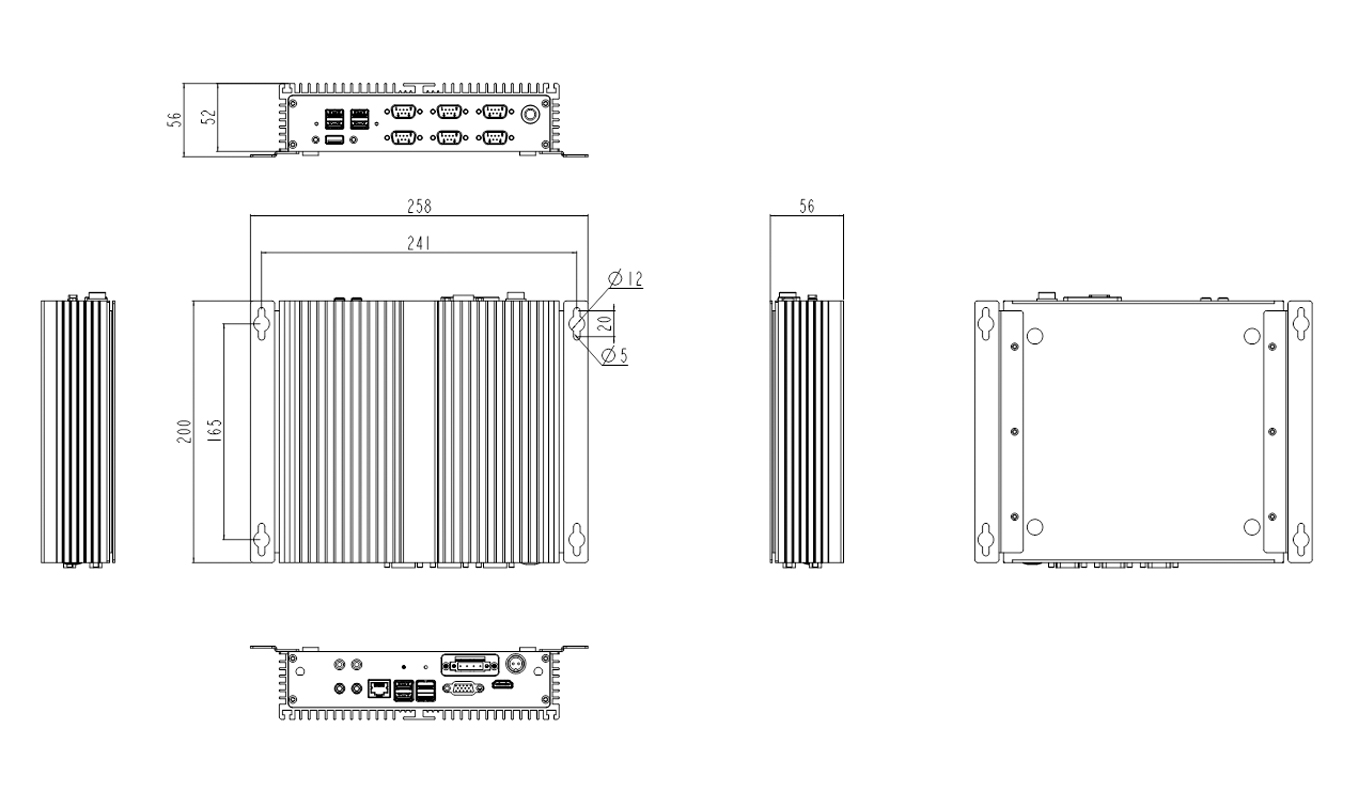 Dimension of Intel Cereron J4125 Fanless Box PC