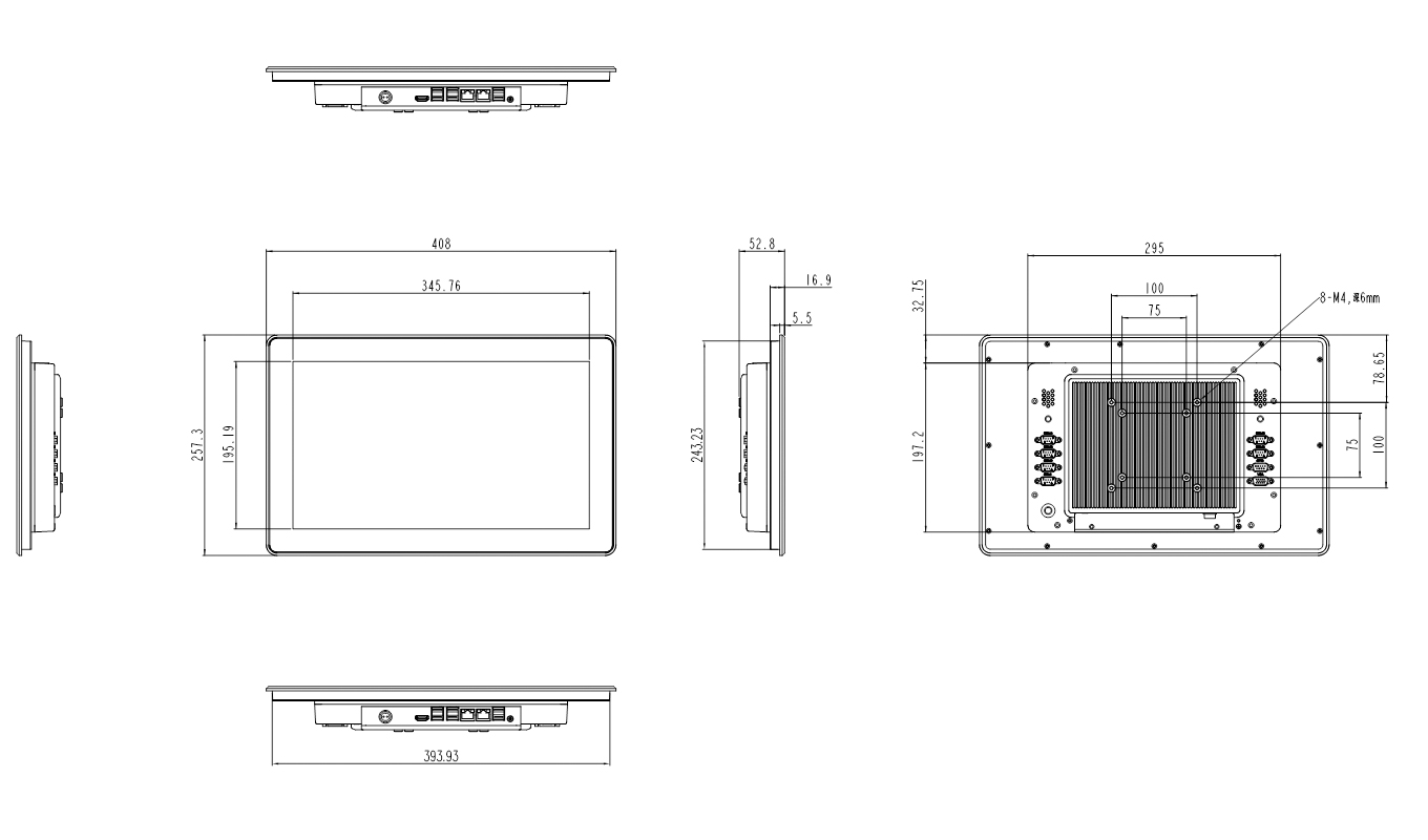 Dimension of 15.6 Inch Intel 6th/8th Gen. i3/i5/i7 Resistive Panel PC