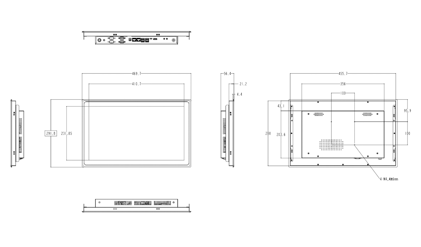 Dimension of 18.5 Inch RK3399 Capacitive Panel PC with Kylin System