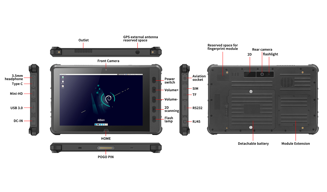 Deminsion of 10 Inch RK3588 Rugged Tablet Industrial Panel PC