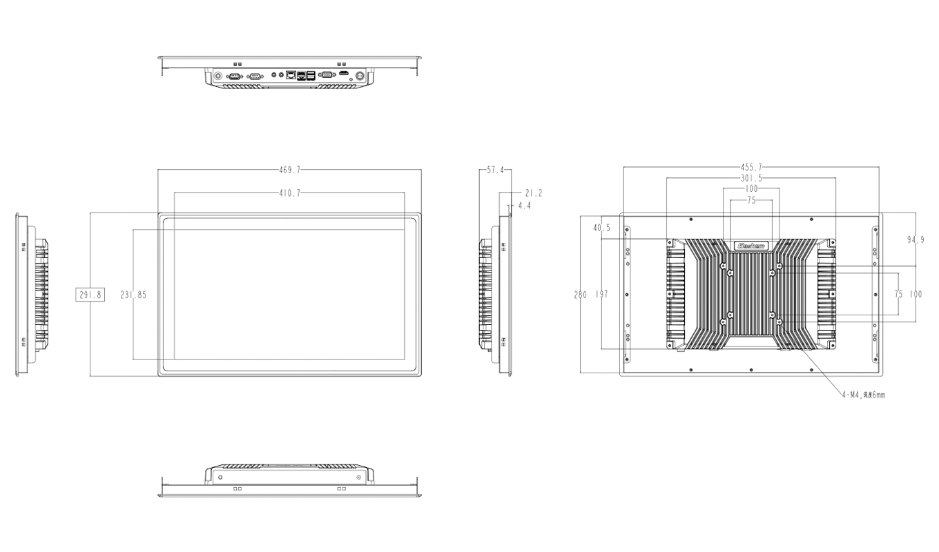 Deminsion of 18.5 Inch Intel 8th Gen. i3/i5/i7 Economy Capacitive Panel PC