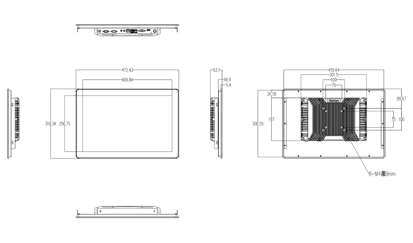 Deminsion of 19.0 Inch Intel 8th Gen. i3/i5/i7 Economy Capacitive Panel PC