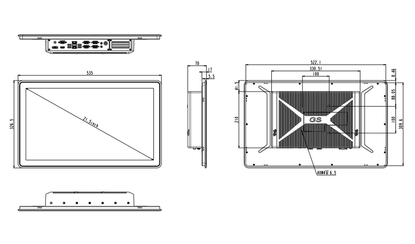 Dimension of 21.5 Inch Inch Celeron J1900 Cableless Capacitive Panel PC